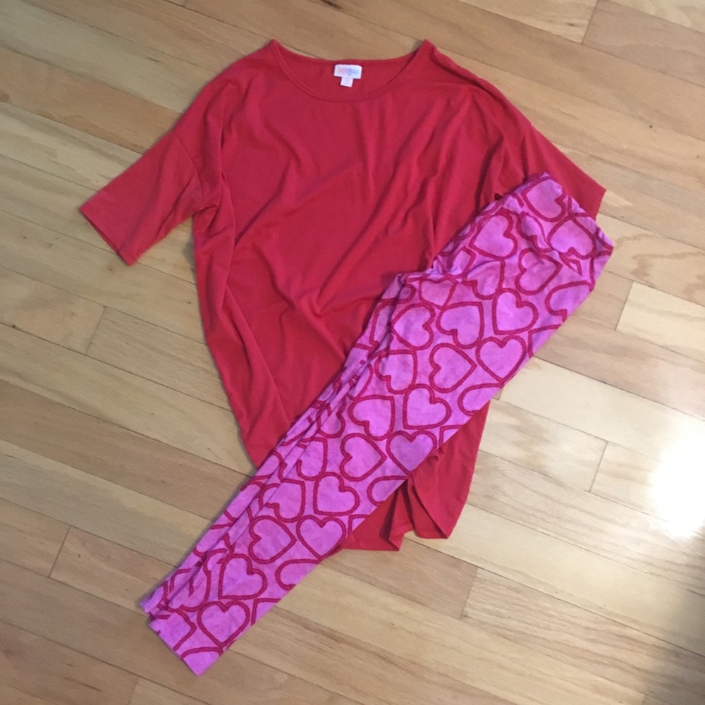 LuLaRoe Red XS Irma and OS Heart Leggings